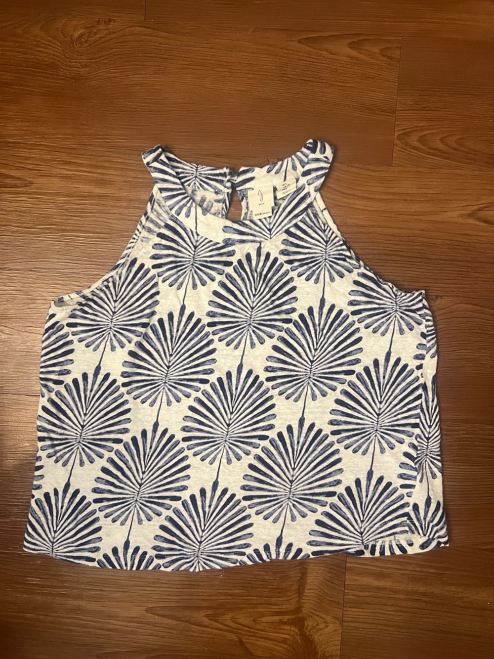 Joie Navy and White Patterned High-Neck Tank
